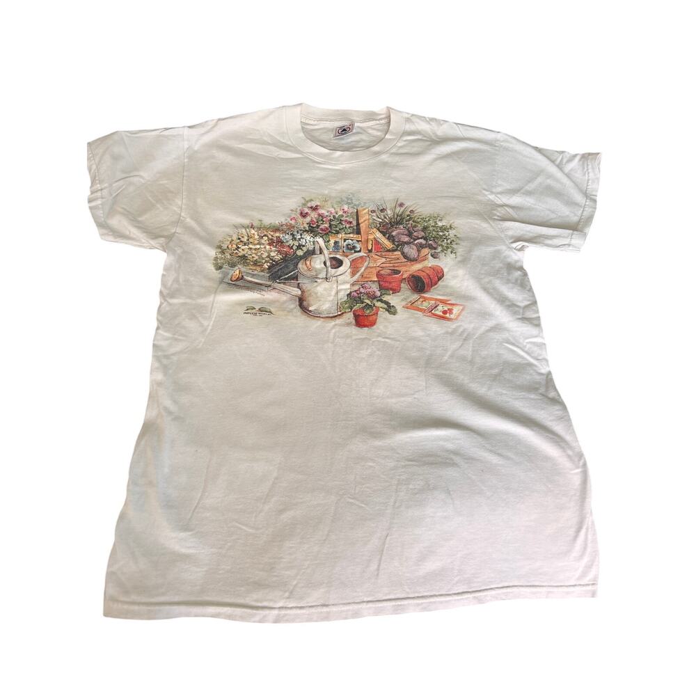 Vintage 90s T shirt wildflowers gardener nature lover embellished womens Med.